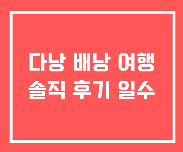 다낭 배낭 여행 솔직 후기 일수