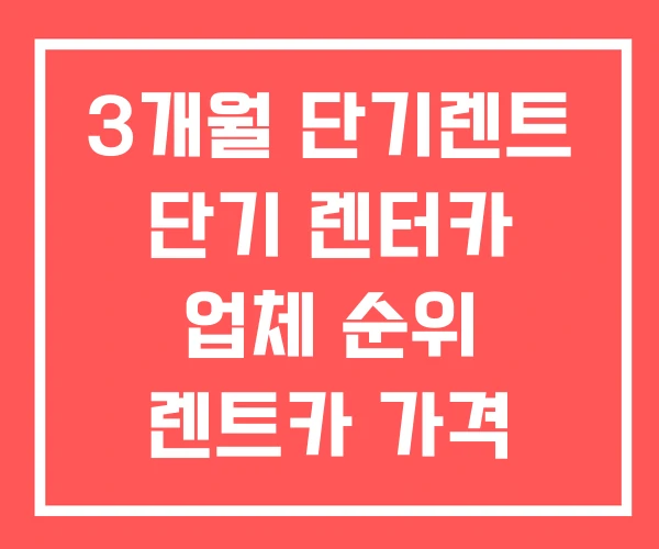 3개월 단기렌트 단기 렌터카 업체 순위 렌트카 가격 비교